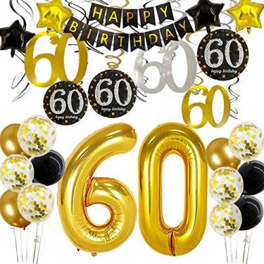 Imagem de Decorações de aniversário de 60 anos para mulheres, balões de aniversário de 60 anos, festa de aniversário de 60 anos, decorações de aniversário de 60 anos, decoração de balões com 60 anos de idade e balão com 60 banners