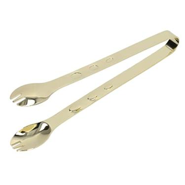 Imagem de Pinças de gelo, pinças de gelo de aço inoxidável com dentes afiados evita escorregar alimentos de açúcar pinças de cozinha para alimentos domésticos(Banhado a ouro)