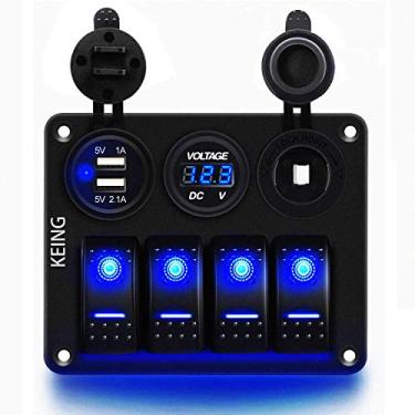 Imagem de Keing – Painel de interruptor basculante de 4 bandas 12 V-24 V CC à prova d'água com carregador USB duplo e voltímetro digital e tomada adaptador de carregador de carro de 12 V para carros, barcos marítimos, trailers, etc.