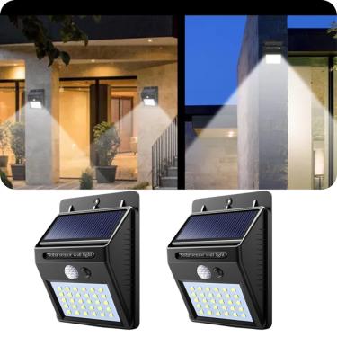 Imagem de Kit 2 Mini Luminária Arandela LED Solar Externa 6W Com Sensor De Presença Movimento Para Paredes Muros Jardim