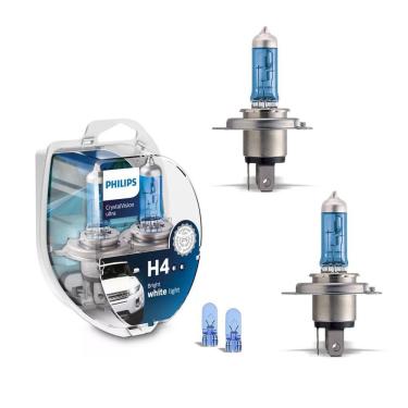 Imagem de Par Lâmpada H4 Philips CrystalVision Ultra 12V 60/55W 4100K Farol Baixo Alto