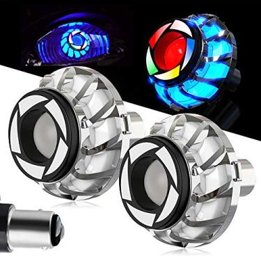 Imagem de Luz traseira de motocicleta de 4,8 cm com setas BAY15D 1157 lâmpadas de LED com RGB Ange Eye. (pacote com 2).