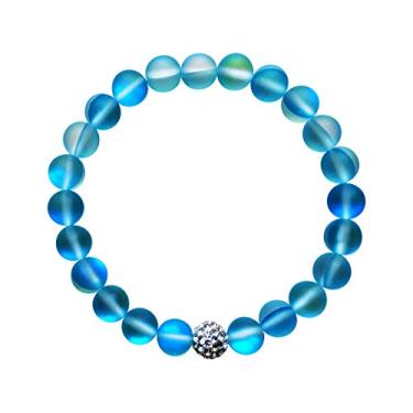 Imagem de Hope Inspired Pulseira de vidro sereia mística com contas de pedra da lua azul de 8 mm, 7.5 Inch, Vidro, Zircônia cúbica