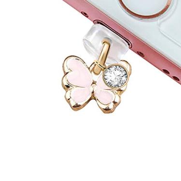 Imagem de ELISE & FONDA CP216 porta de carregamento USB antipoeira plugue bonito pequeno pingente de borboleta para iPhone 11/ XS MAX/XR/X/8 Plus/7/6S/8/SE iPad iPod (rosa)