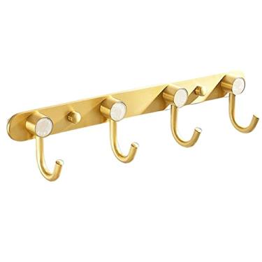 Imagem de KIZQYN Ganchos de casaco cabide montado na parede, gancho de parede de metal, gancho de cabide de parede criativo, gancho de parede para entrada, quarto, cabide de cozinha montado na parede (cor: latão)