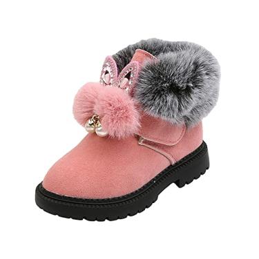 Imagem de Sapatos infantis meninos crianças bebê meninas sapatos quentes e macios sapatos princesa moda bola de pelo (rosa, 4,5-5 anos crianças pequenas)