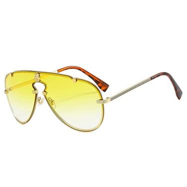 Imagem de Óculos de sol vintage de liga única para mulheres Óculos de sol gradiente masculino Óculos de condução para mulheres, amarelo dourado, tamanho único