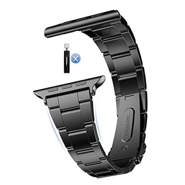 Imagem de MaKTech Pulseira de Relógio de Metal de Aço Inoxidável,Remoção Autodesmontável (Sem Necessidade de Rerramenta),para Apple Watch 10/9/Ultra 2/SE/8/7[2024] (46mm/45mm/44/49mm,Preto)