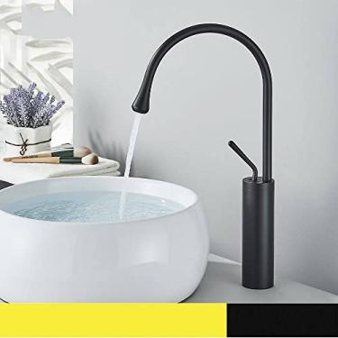 Imagem de Torneira de banheiro de ouro escovado monocomando 360 bico de latão quente frio misturador de água torneira para cozinha, preto fosco alto