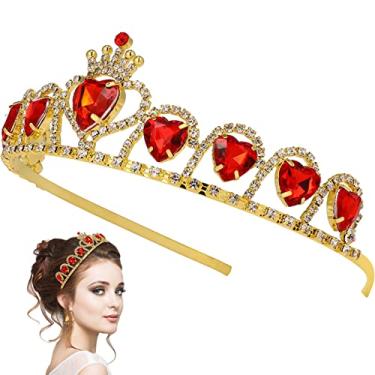 Imagem de Beaupretty Tiaras e coroa da rainha para mulheres coração vermelho strass coroa cristal princesa tiara acessórios para cabelo