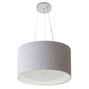 Imagem de Lustre Pendente Cilíndrico Cúpula Duplo Tecido 40x25 cm, Vivare Iluminação, Pendente4319 CZBR, Cinza/Branco, Médio