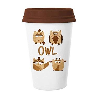 Imagem de Chapéu de vidro de sino coruja Art Deco presente caneca moderna café bebendo vidro cerâmica copo tampa