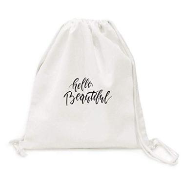 Imagem de Mochila de lona com cordão e citação Hello Beautiful para viagem