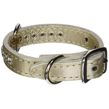 Imagem de OmniPet Coleira de couro de cristal para cães, couro de grão sólido metálico platinado, serve para pescoço de 15 a 20 cm