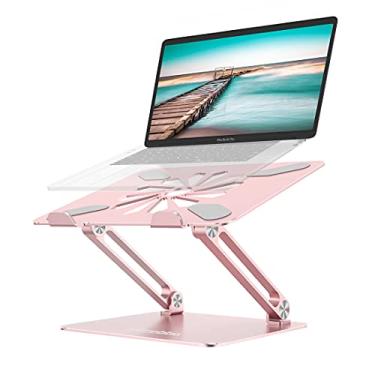Imagem de Suporte para laptop, mesa de laptop de alumínio ergonômico ajustável, saída de calor para elevar laptop, suporte para notebook para MacBook Pro/Air (ouro rosa)