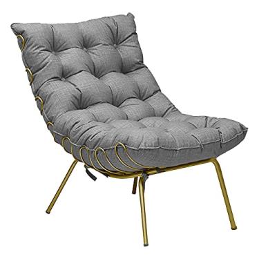 Imagem de Poltrona Decorativa Sala de Estar Abel Base de Ferro Dourada Linho Cinza - Gran Belo