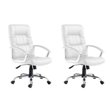 Imagem de Conjunto com 2 Cadeiras de Escritório Presidente Giratórias Office Plus Branco