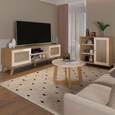 Imagem de Sala de Estar Completa para TV Até 75 Polegadas Charlotte 3 Portas Carvalho/Off White - Artely Móveis