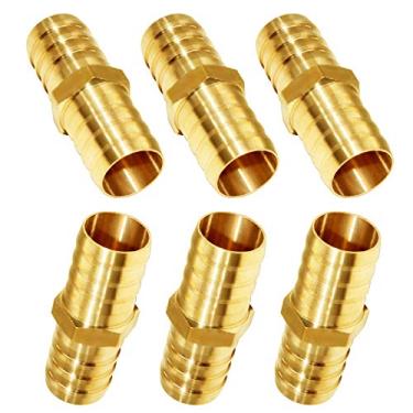 Imagem de JoyTube Metais de encaixe de farpa de mangueira de latão, emendador de emenda, mangueira de farpa de 5/8" União Combustível Gás Água Ar (pacote com 6)