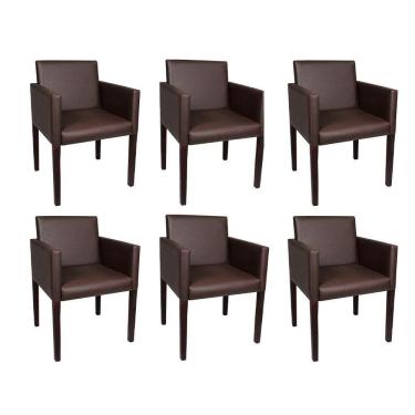 Imagem de Kit 6 Poltronas Nina Executiva Em Tecido Sintético - Marrom Café - Cor: Marrom