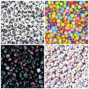 Imagem de Kit com 1200 Miçangas de Letras do Alfabeto 4 cores Pulseira Colar Bijuteria Terço