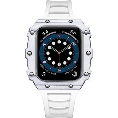 Imagem de INFRI Kit Mod de Fibra de Carbono de Luxo Rm Watch Case Elásticos, Para Apple Watch Series 8/7 45mm 44mm, Bumper 40mm Capa À Prova de Choque Fluoroelastômero Band Watch Acessórios para Homens Mulheres (Cor: Carbo Branco