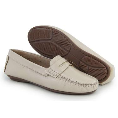 Imagem de Mocassim Feminino Couro Casual Confortável Liso Solado Reto