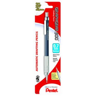Imagem de Pentel Lápis de desenho automático Graph Gear 500, 0,7 mm, barril azul, 1 pacote (PG527BP)