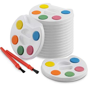Imagem de Mini conjunto de tintas para aquarela infantil - (pacote com 12) - 5 tintas para aquarela, bandeja de paleta e pincel de pintura, para lembrancinhas de festa de arte, prêmios infantis e suprimentos