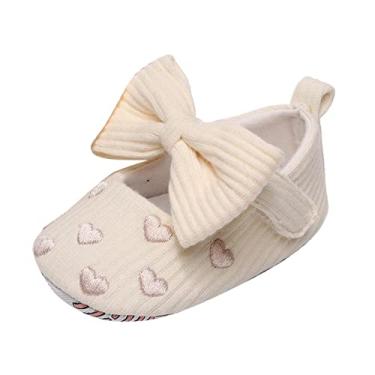 Imagem de 7c Sapatos para meninos e meninas sapatos únicos bordado coração laço primeiro andador sapatos todos os tênis para meninas, Bege, 12-18 Meses