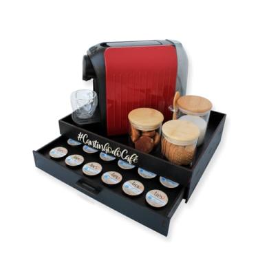 Imagem de Melhor Porta-Cápsulas Bandeja Cantinho do Café Organizador Suporte Cafeteira Chá Servir - (Preto - 3 Corações)