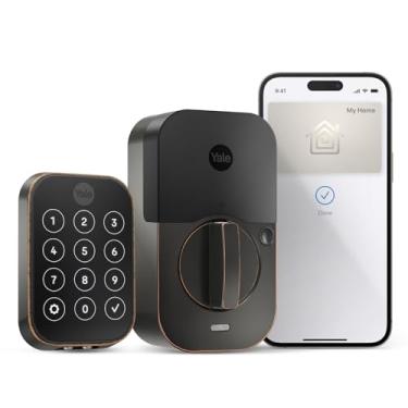 Imagem de Fechadura Yale Assure Lock 2 Plus Apple Home Keys (encaixe para abrir), fechadura de porta de entrada inteligente de bronze polido a óleo com teclado com tela sensível ao toque conectada por Wi-Fi