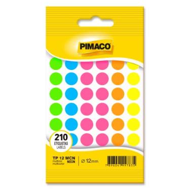 Imagem de Etiqueta Adesiva Pimaco, Multiuso TP-12-MCN, Multicolor Neon, Ø 12mm, envelope com 5 fls - 210 etiquetas, 970849