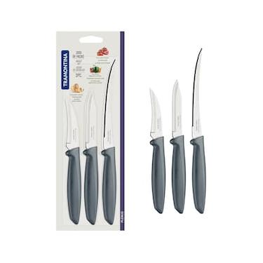 Imagem de Conjunto de Facas Tramontina Plenus em Aço Inox e Polipropileno - Cinza - 3 Peças