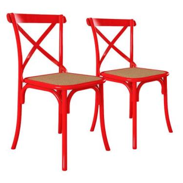 Imagem de Kit 2 Cadeiras Katrina X Vermelha Assento Bege Aço Asturias