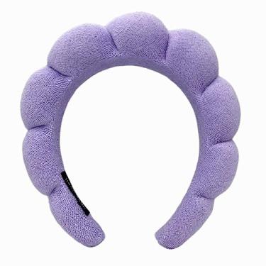 Imagem de LALAXAVA Faixa de cabelo de spa para mulheres – Faixa de cabeça de esponja inchada para lavar o rosto Faixa de cabelo para cuidados com a pele, remoção de maquiagem, chuveiro - tecido de toalha felpuda absorvente macio - roxo