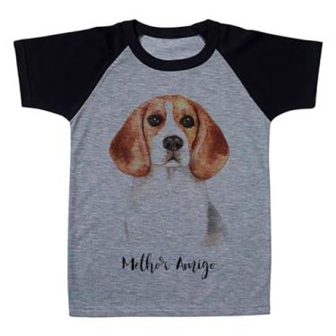 Imagem de Camiseta Raglan Infantil Cinza Cachorro Melhor Amigo Beagle (BR, Numérico, 12, Regular, Polialgodão)