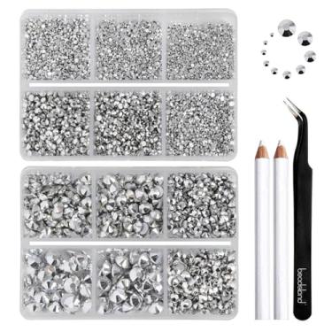 Imagem de Beadsland 8300PCS Flatback Rhinestones, Silver Rhinestone Nail Gems Round Crystal Rhinestones for Crafts, Mixed 10 Sizes with Wax Pencil and Tweezer Kit, SS3-SS30, Silver Hematite