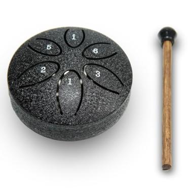 Imagem de ANINIUCN Mini kit de bateria de língua de aço – 3 polegadas 6 notas Handpan para cura de som, meditação e ioga – ideal para iniciantes e relaxamento (preto)