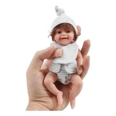 Imagem de Boneca Bebê Reborn Realista Menino Silicone Sólido Mini 16cm