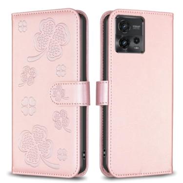 Imagem de Capa carteira para Motorola Moto G72 com 3 cartões e 1 compartimento para dinheiro, capa de telefone flip de couro PU à prova de choque compatível com Moto G72 4G 6,6 polegadas (rosa)