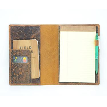 Imagem de JJNUSA Capa de couro compatível com os topos The Legal Pad Writing Steno Pads 12,7 cm x 20,3 cm, regra legal, cadernos envelhecidos capa de couro genuíno A5 flor marrom