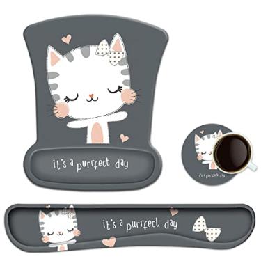 Imagem de Apoio de pulso ToLuLu com gel ergonômico para computador, laptop, escritório, casa, mouse pad confortável, suporte de pulso, espuma de memória para facilitar a digitação da dor, gato fofo