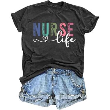 Imagem de VVNTY Camiseta feminina de enfermeira com estampa de vida de enfermeira, camisetas casuais de manga curta, Cinza, M