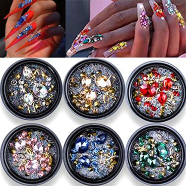 Imagem de Conjunto de 6 caixas de cores mistas para arte em unhas RODAKY vermelho, verde, azul, champanhe, ouro, cristais, pedras preciosas, diamantes com acrílico para decoração de arte de unhas artesanato DIY (S9)