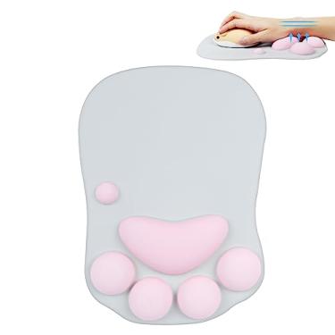 Imagem de PloutoRich Mouse pad pata de gato com gel de suporte de pulso, almofada de descanso de pulso ergonômica com base de borracha antiderrapante, mousepad de computador confortável para laptop, mouse pad para alívio da dor escritório e casa (cinza)