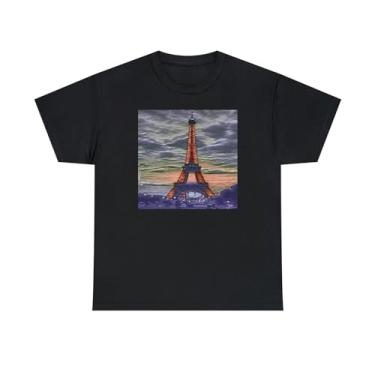 Imagem de Torre Eiffel ao pôr do sol - Camiseta unissex de algodão pesado, Preto, XG