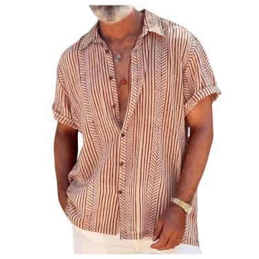 Imagem de Verdusa Camisetas masculinas casuais Havaí com botões e estampas de verão, Vermelho, M