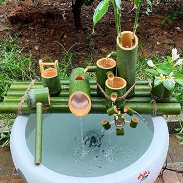 Imagem de Decoração de jardim japonês/recurso de água interna, fonte de jardim zen recurso de água de bambu, paisagem aquática para pátio de tanque de peixes de lagoa, 30 cm/11,8 pol.