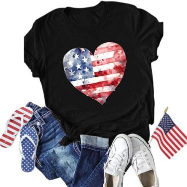 Imagem de Camiseta feminina America Apparel com bandeira de estrelas listradas, jeans com bandeira da América, camisetas femininas do Dia da Independência, Preto, M